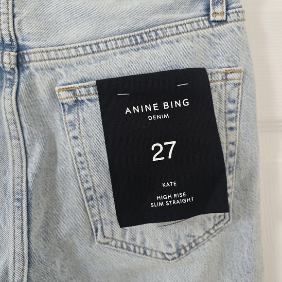 Anine Bing Kate High Rise Slim Straight Jeans In Distructed Bleached New Size 27 - Picture 9 of 13